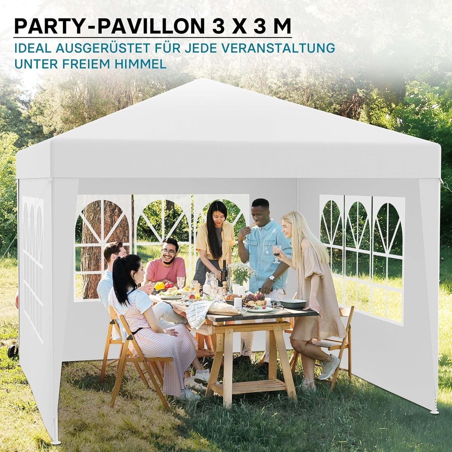 3x3m White Garden Pavilion Gazebo UV50+ with Removable Sides Windows Party Tent