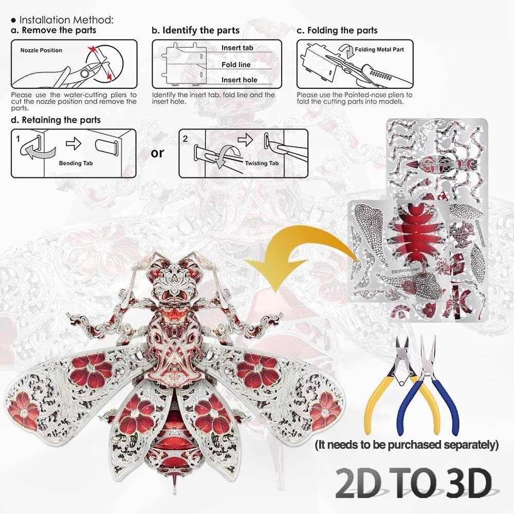 3D Metal Bee Puzzle Kit Adults Teens, Steel Insect Model DIY Gift 28pcs