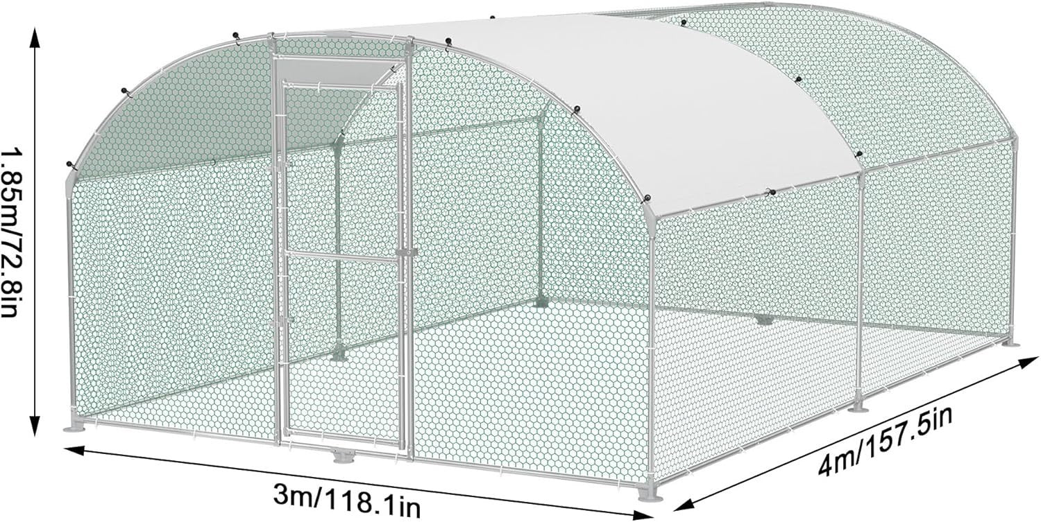 Large Walk In Chicken Run 3x4m Galvanised Metal Enclosure Roof Door