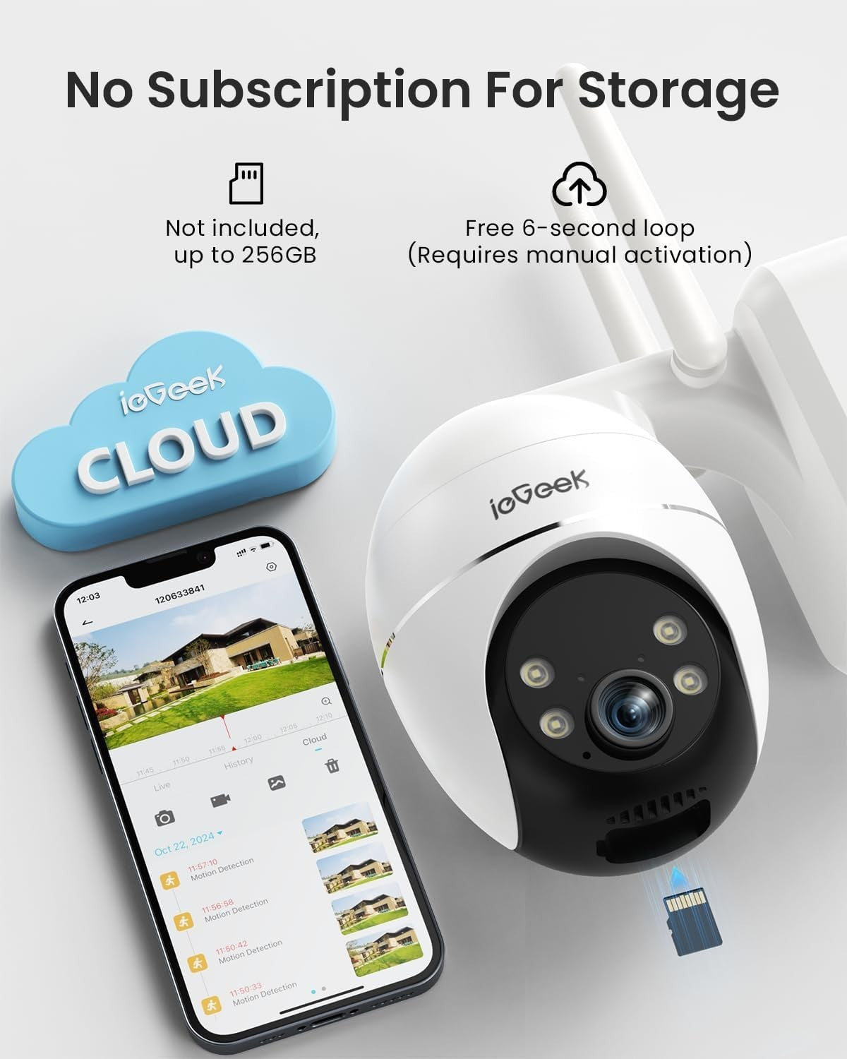 Solar Security Camera 360° PTZ 24/7 Recording Auto Tracking 3MP WiFi
