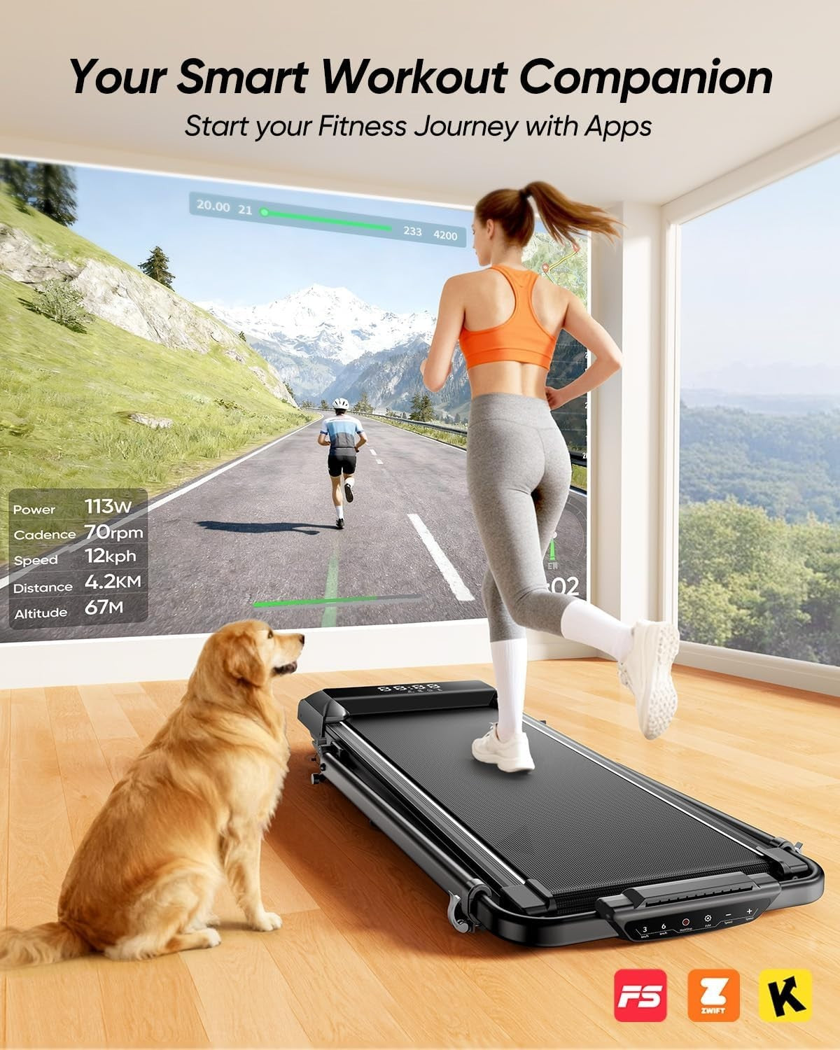 Under Desk Treadmill 2.5HP Home Walking Running Pad 9% Incline LED Display.