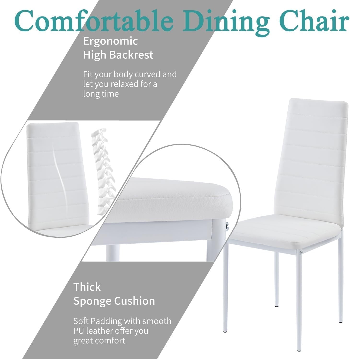Round 5-Piece Glass Dining Table with 4 Grey PU Leather Chairs
