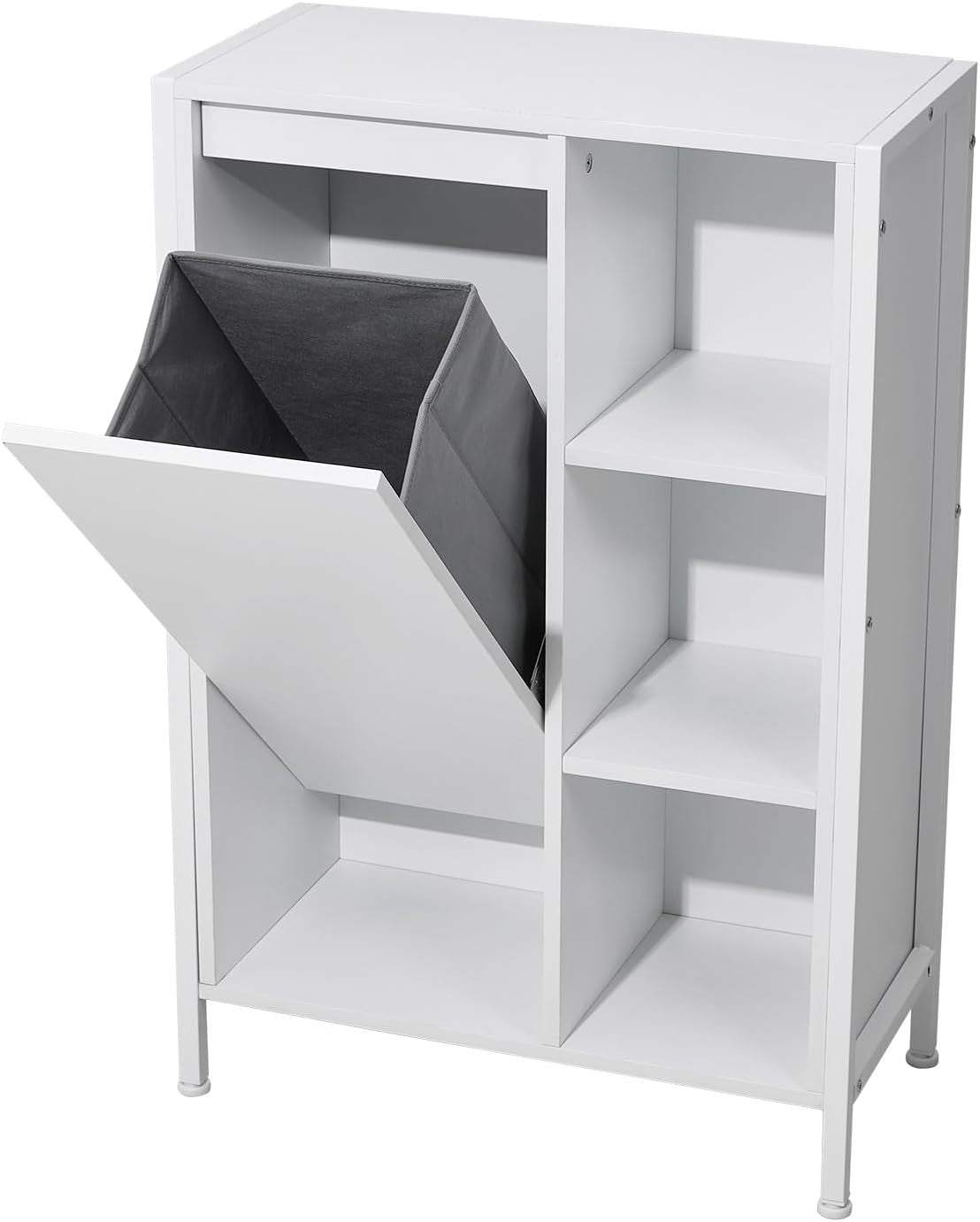 Bathroom Laundry Cabinet with Basket Storage Unit White Slim Space Saving