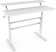 White Adjustable Standing Desk 113cm Crank Handle Sit Stand Table