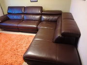 Luxe LHF Brown Leather L-Shape Corner Sofa (PTP)