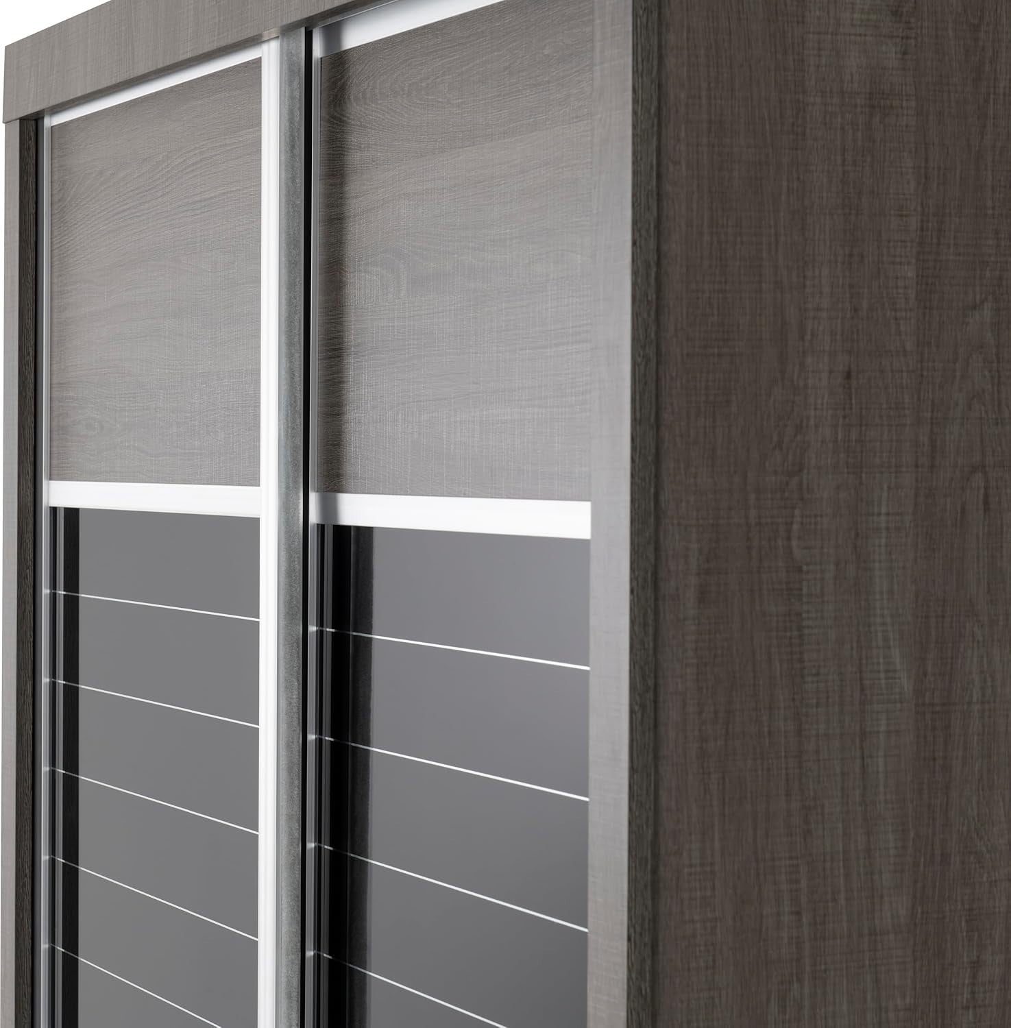 Modern Black Wood Sliding Wardrobe 2 Door Mirror Closet Storage Unit
