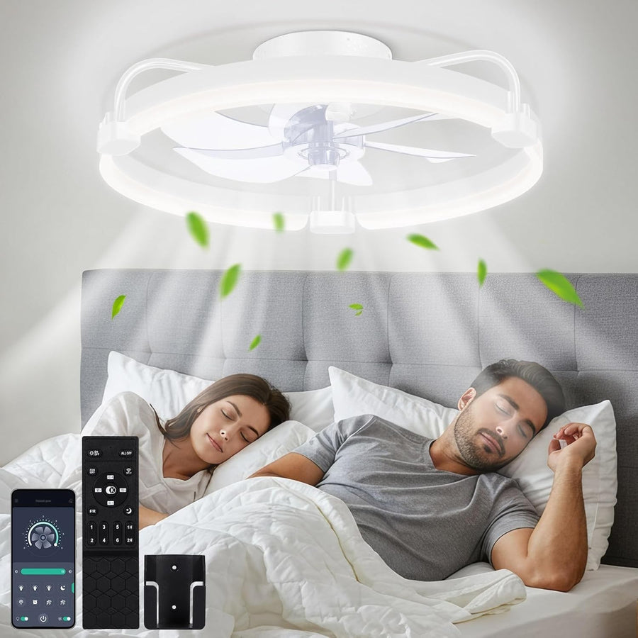 50CM Ceiling Fan with Light, 6-Speed, Remote, Reversible, White, LED