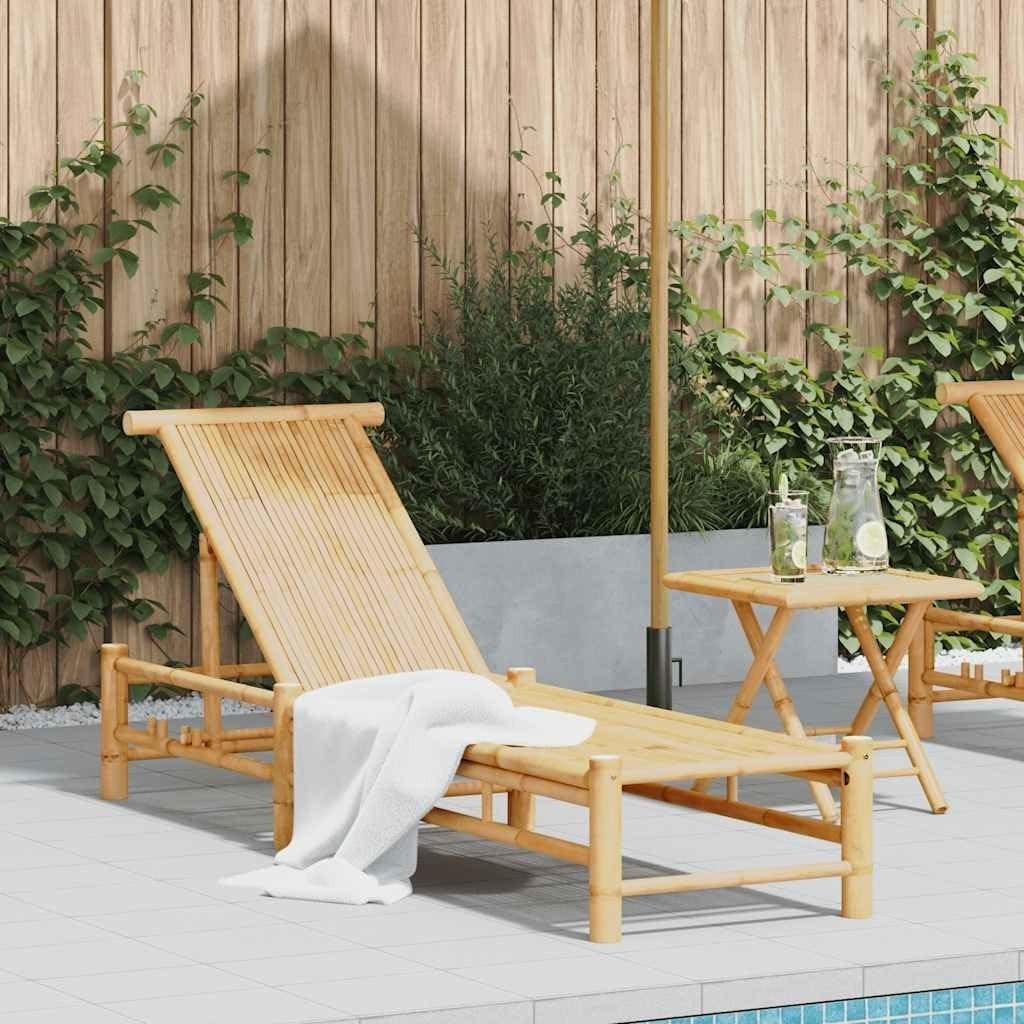Outdoor Bamboo Sun Lounger 3-Position Adjustable Patio Daybed 199x55x30 cm