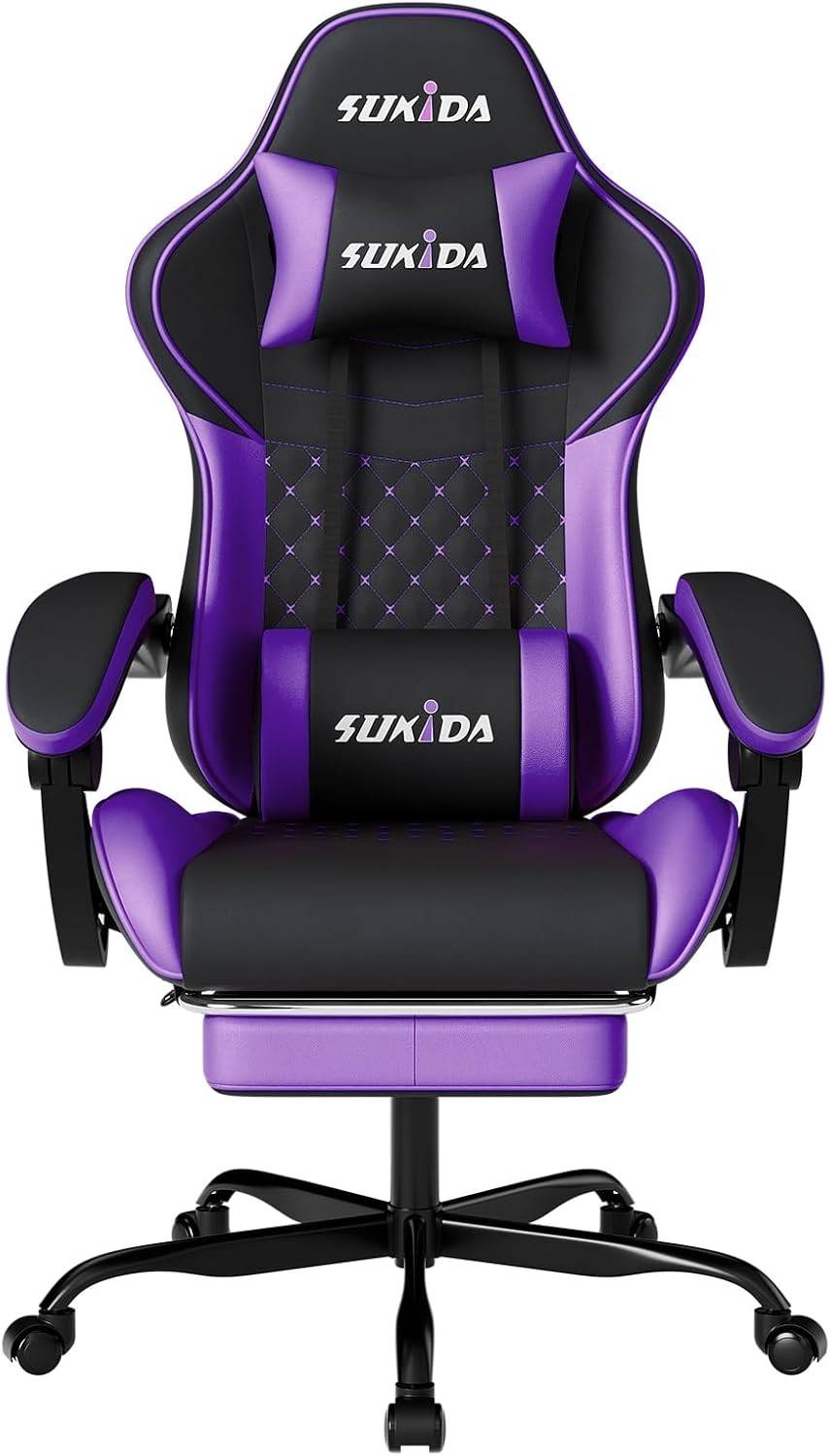 Ergonomic Gaming Chair with Footrest & Massage Support – Black Purple PC Seat
