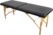Portable Massage Table 2-Section Wooden Adjustable Therapy Bed w/ Headrest Black