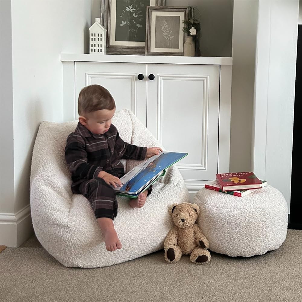 Kids Boucle Bean Bag Chair Soft Armchair Seat Washable Cover Toddler Room