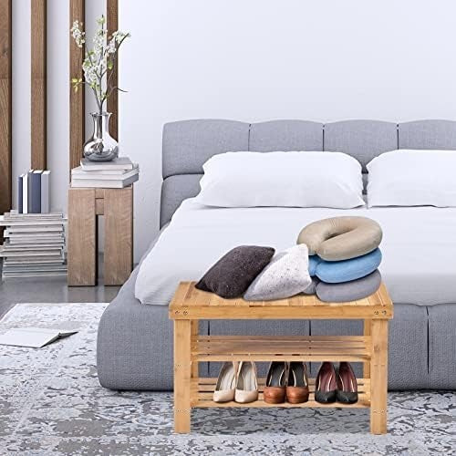 Natural Bamboo Shoe Storage Bench – 3-Tier Rack & Seat for Hallway 70cm