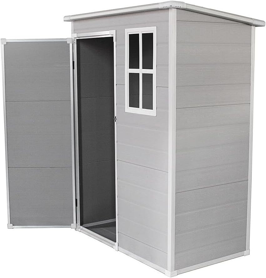 Outdoor Plastic Garden Storage Shed with Floor, Lockable Doors Weatherproof 92cm