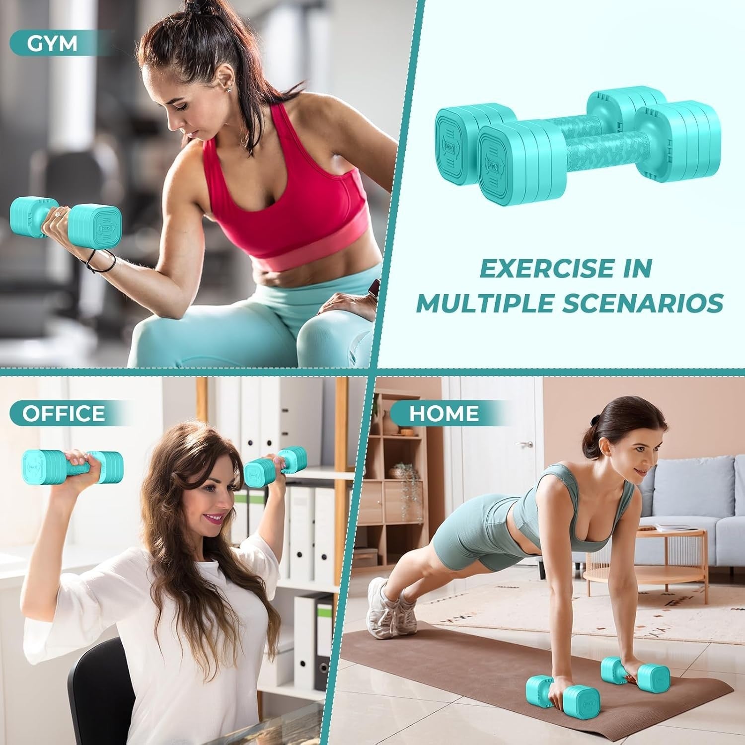 4-in-1 Adjustable Dumbbells 2.5KG Pair Compact Non-Slip Home Workout