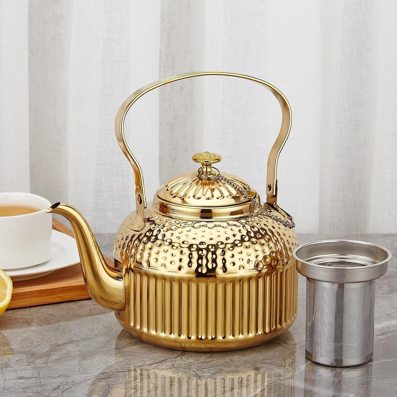 Gold Stainless Steel Teapot 1.5L Infuser Loose Leaf Tea Pot 8 Cups