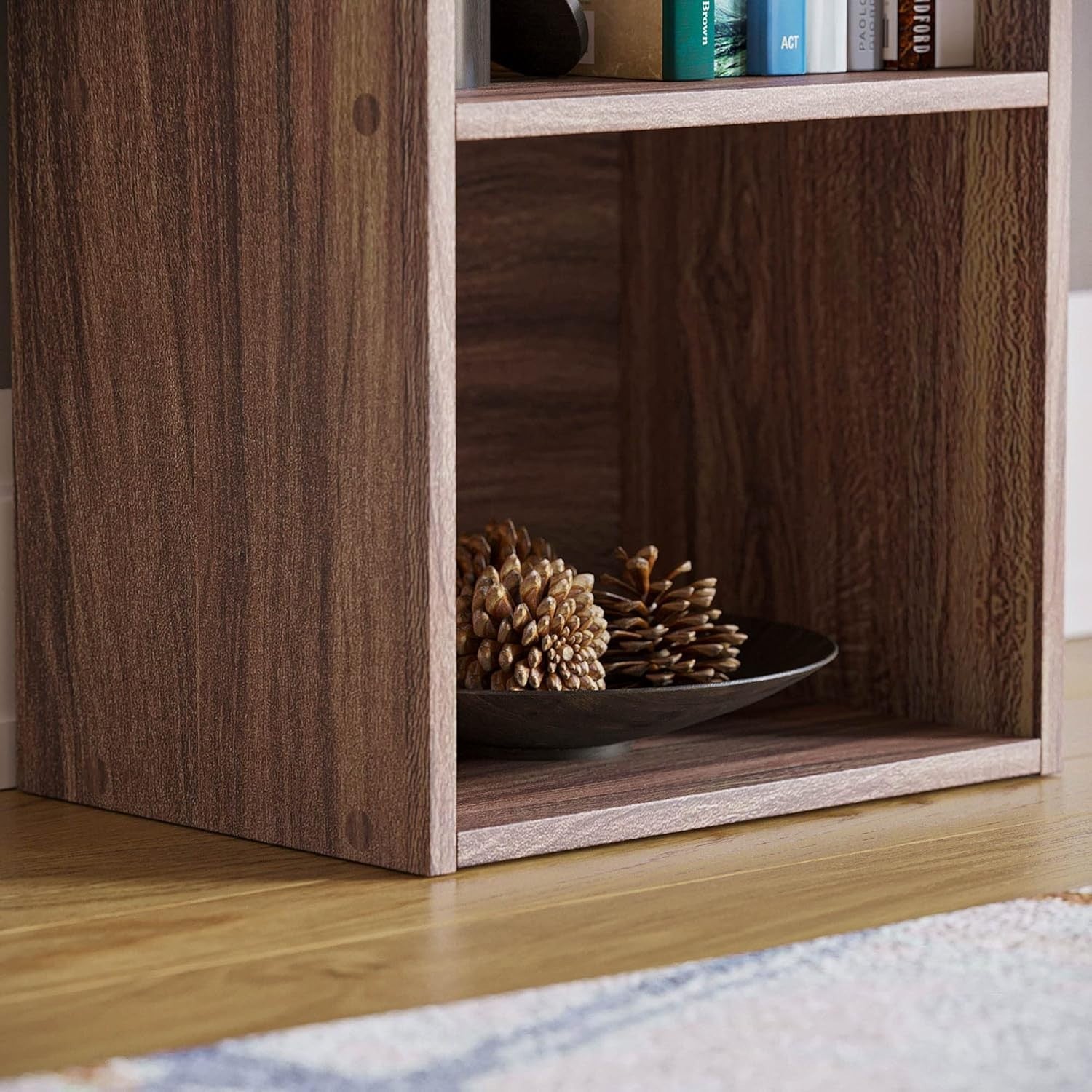 4 Tier Walnut Wooden Cube Bookcase Small Storage Shelf for Living Room Office