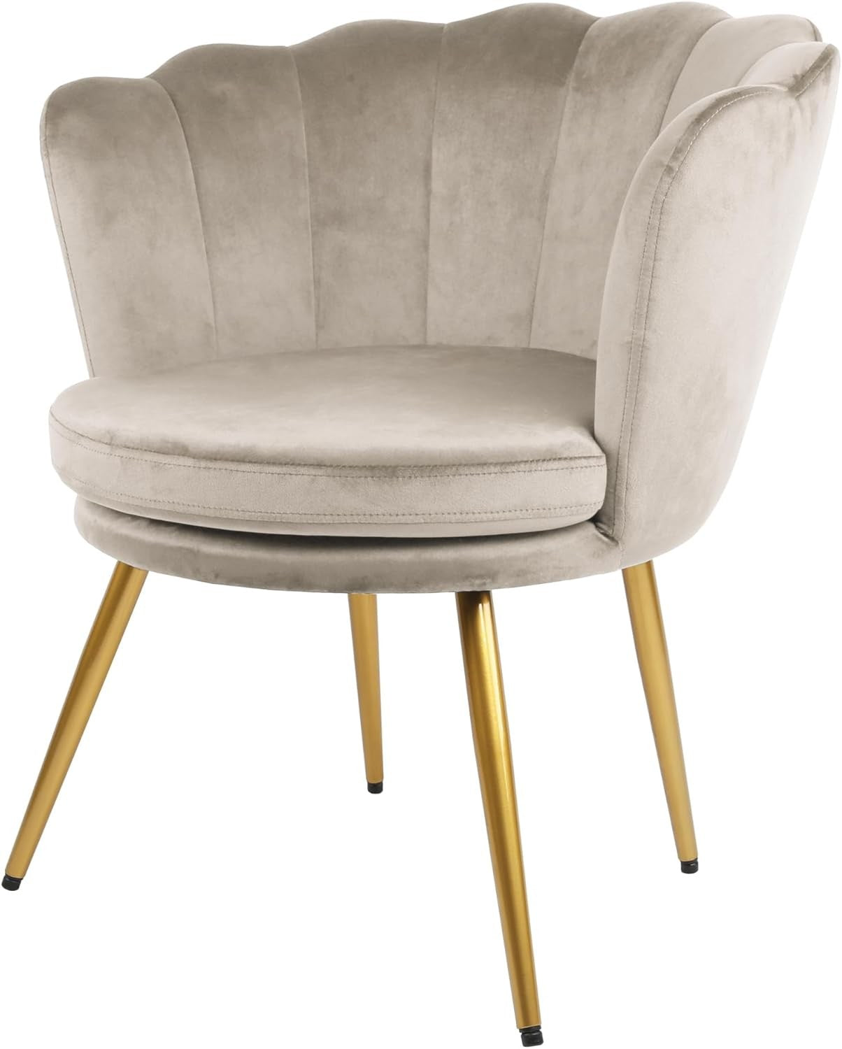 Elegant Taupe Velvet Accent Tub Chair Petal Back Armchair Metal Legs