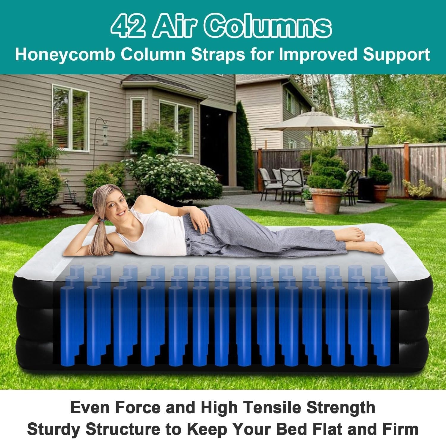 Double Air Bed with Built-in Pump, Inflatable Mattress 200x152x46