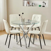 Round Glass Dining Table Set 4 Seater 90cm Compact Kitchen Furniture