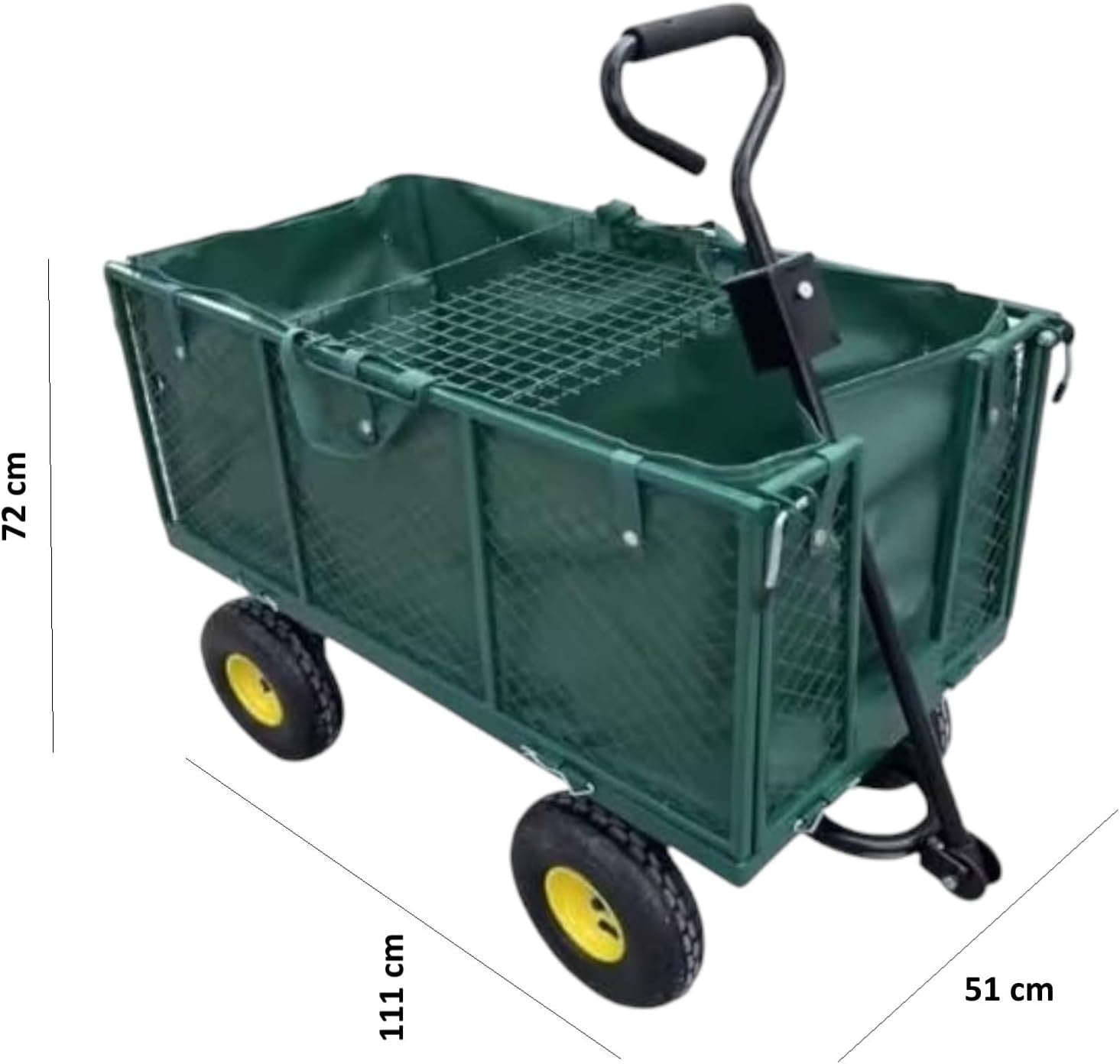 Heavy Duty 550kg Steel Garden Trolley Wagon with Removable Sides & Liner Green