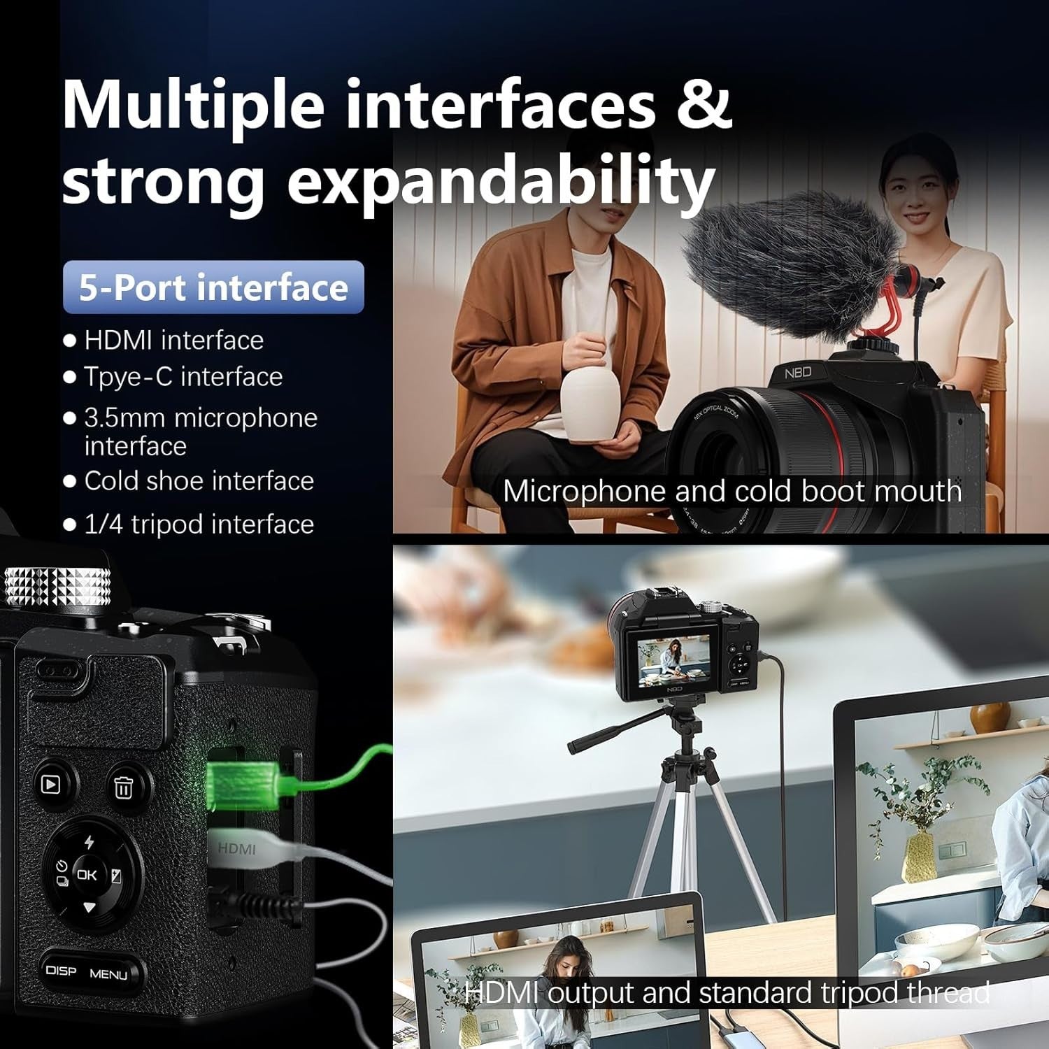 8K 64MP Digital Camera 16X Optical Zoom Flip Screen Vlogging Camera