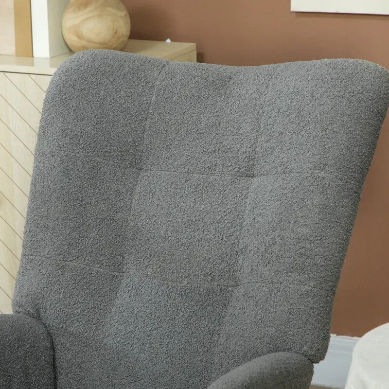 Grey Teddy Rocking Chair Armchair with Wood Base for Lounge Bedroom