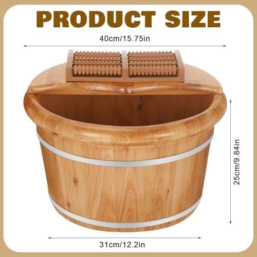Wooden Foot Bath Bucket with Massage Roller Insulated Deep Soak Spa