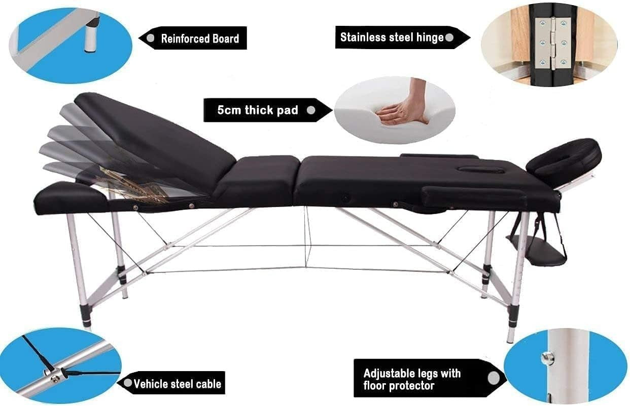 Portable 3 Section Massage Table Aluminium Foldable Beauty Therapy Bed 60cm
