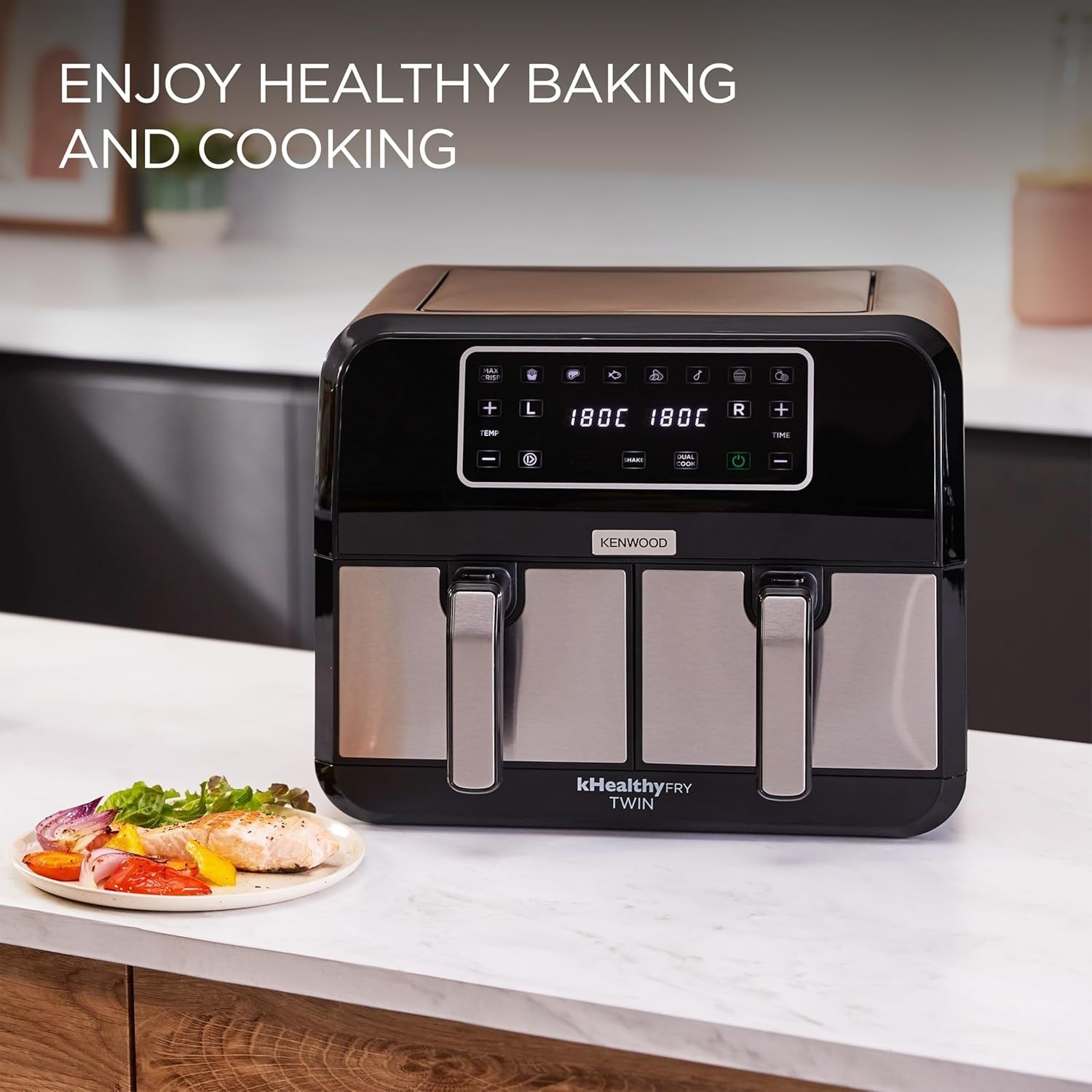 8L Dual Air Fryer with Sync Finish 1700W Max Crisp Twin Basket Cooker 8 Presets