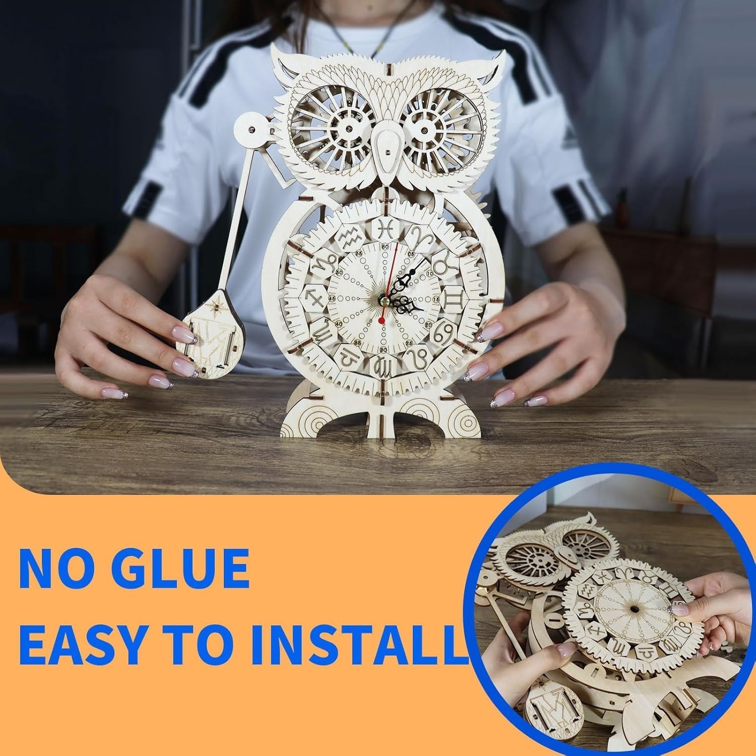3D Owl Clock Wooden Puzzle Model Kit with Silent Pendulum & DIY Build
