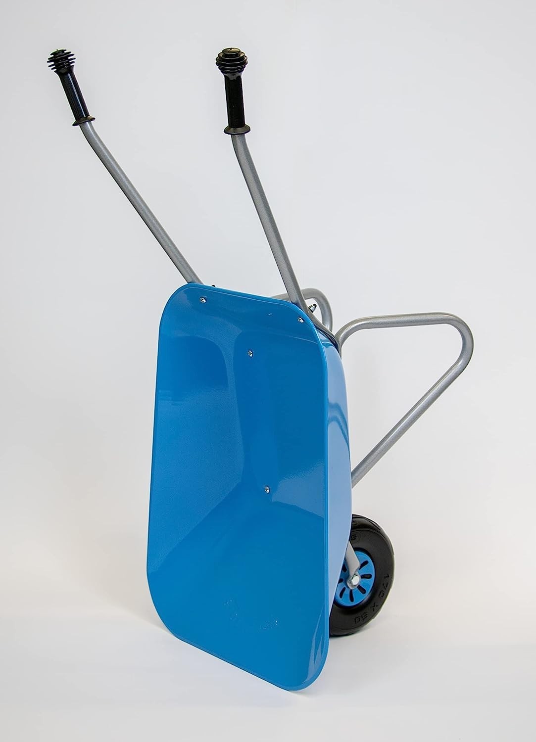 Kids Silver/Blue Metal Wheelbarrow – Plastic Handles, Tubeless Tyre, 25kg Load