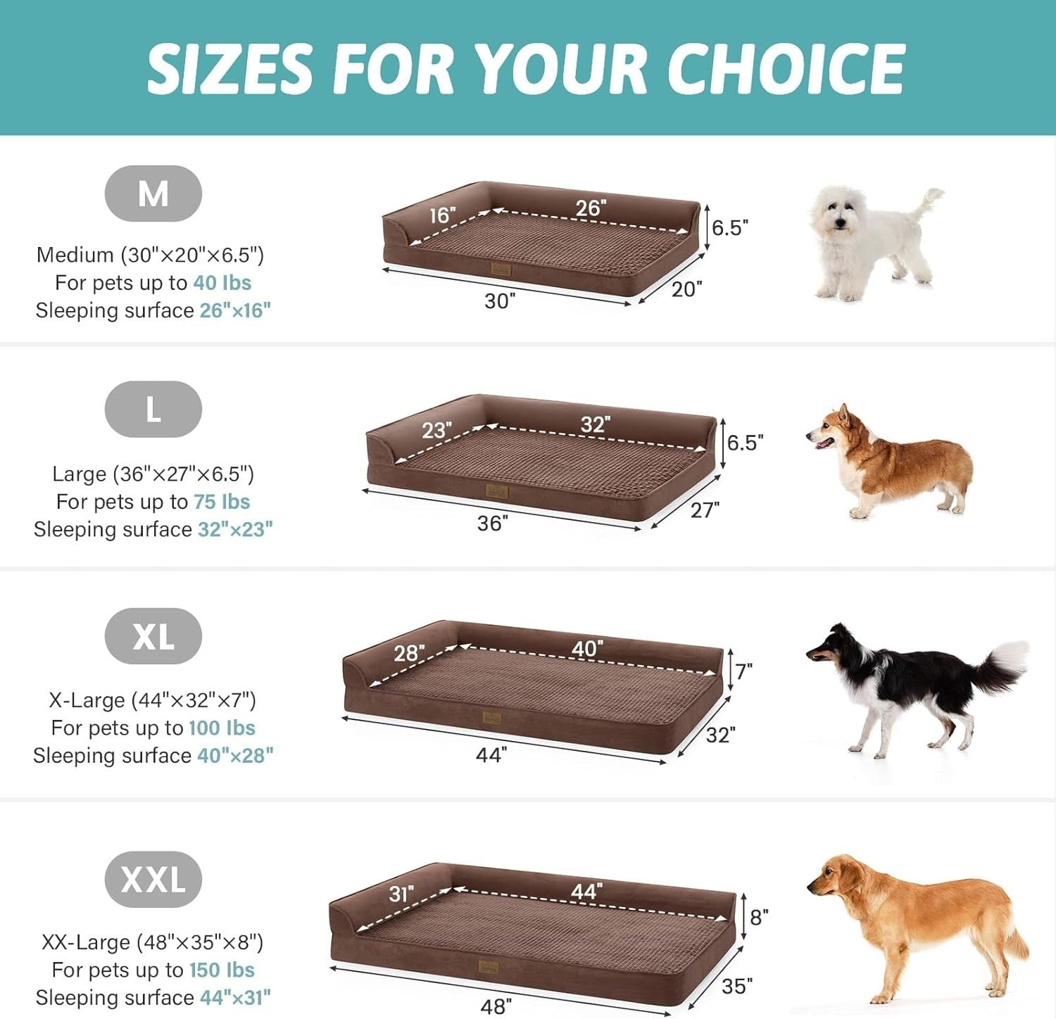 Medium Orthopedic Dog Bed L Shape Sofa Washable Anti Slip Brown