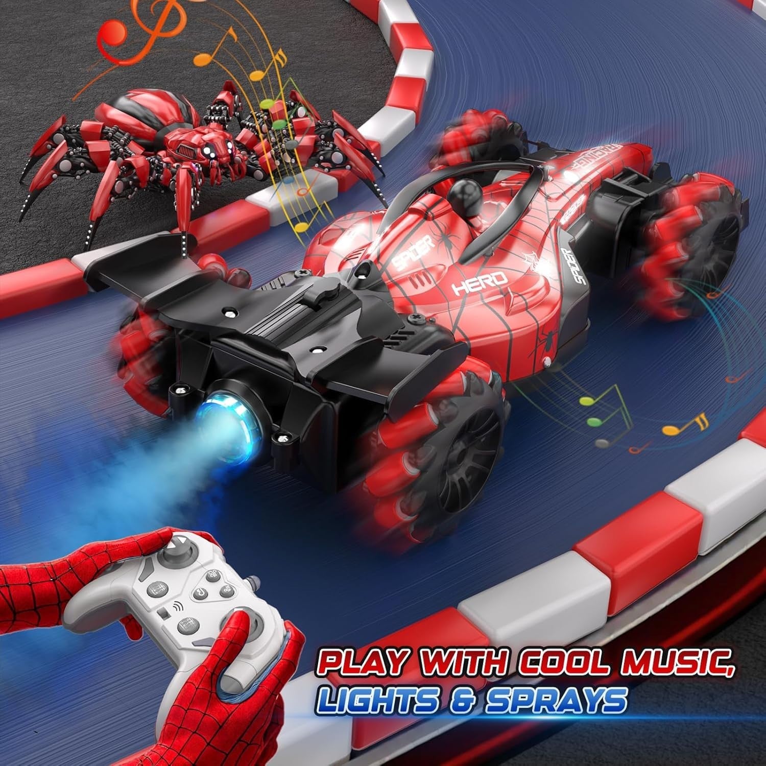 Spider RC Car 1:16 2.4GHz 360° Rotation LED Lights Spray Function Toy for Kids 3