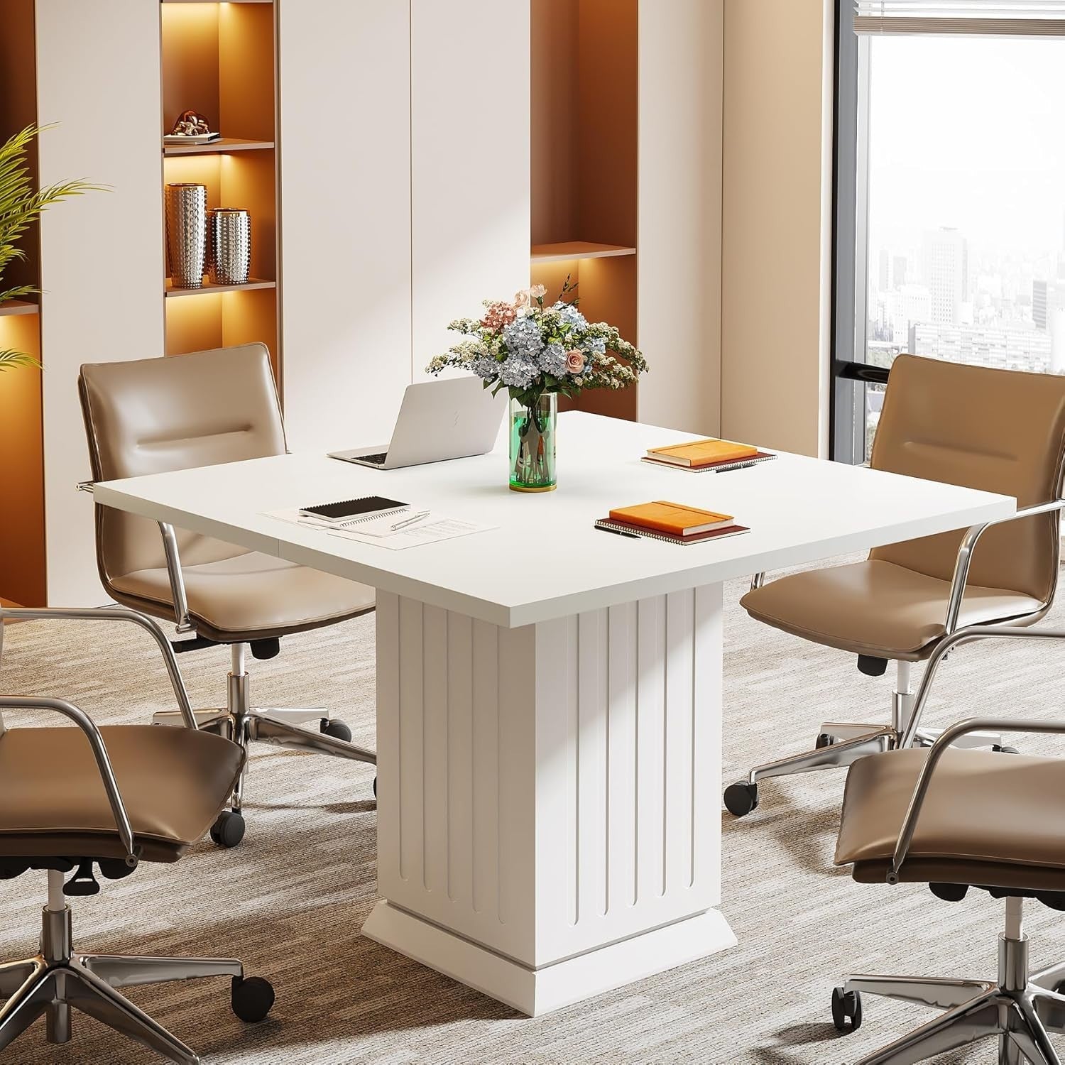 White 90cm Square Conference Table – Modern Small Meeting Table for 4