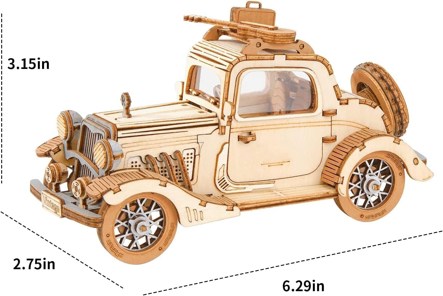 3D Wooden Vintage Car Puzzle Model Kit with Moving Parts & Display