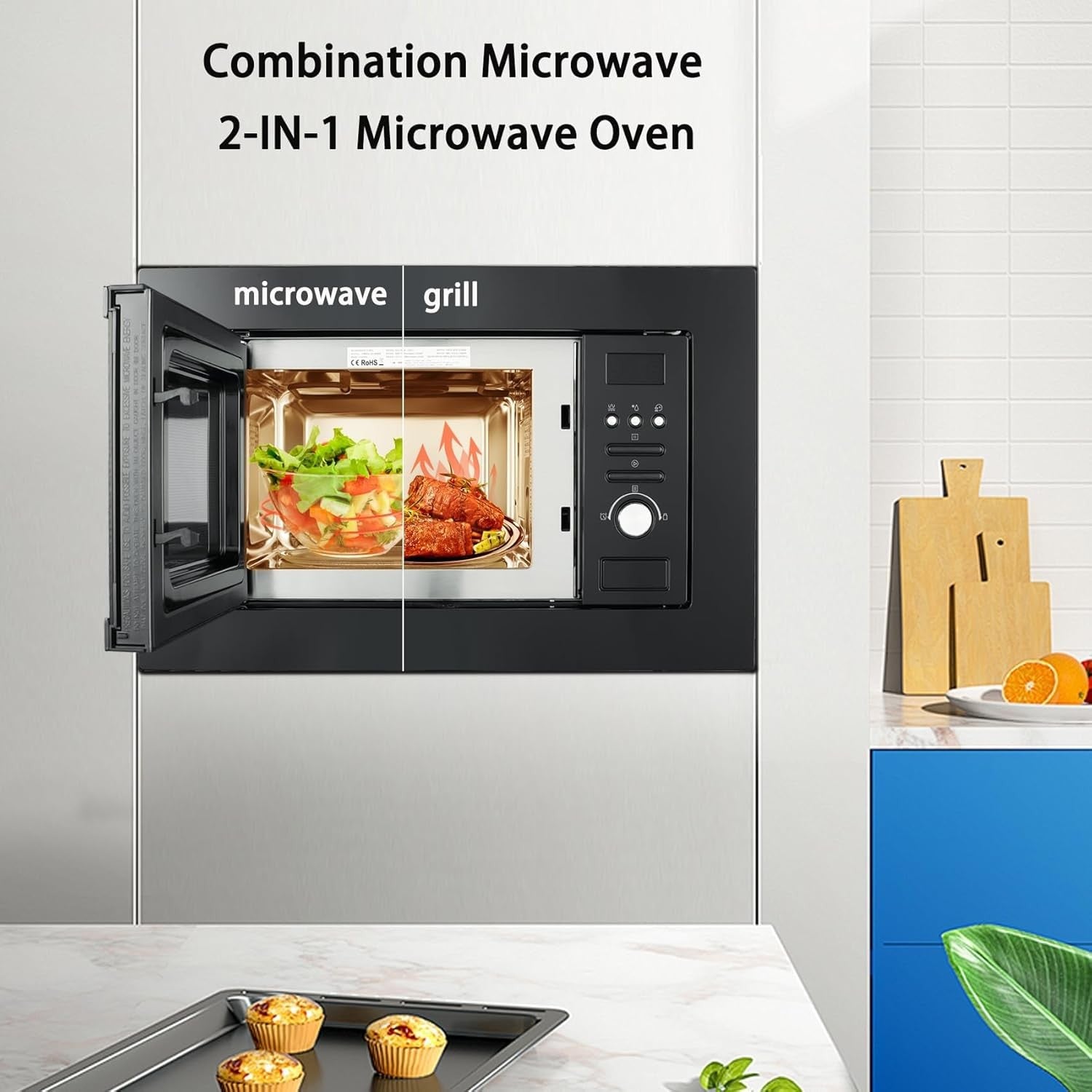 20L Built In Microwave Oven 800W Grill 1000W Digital Black