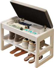 Small Shoe Storage Bench with Flip-Top & 2-Tier Rack for Entryway