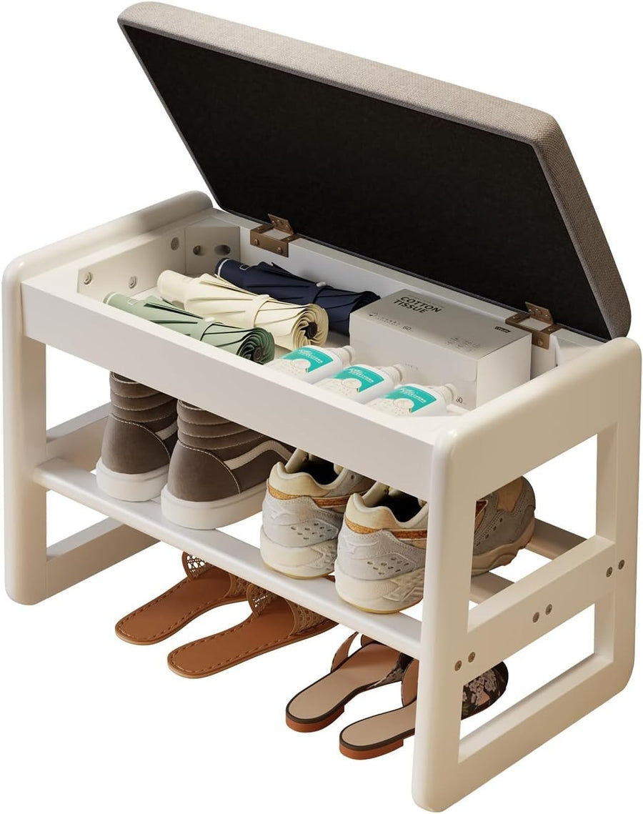 Small Shoe Storage Bench with Flip-Top & 2-Tier Rack for Entryway