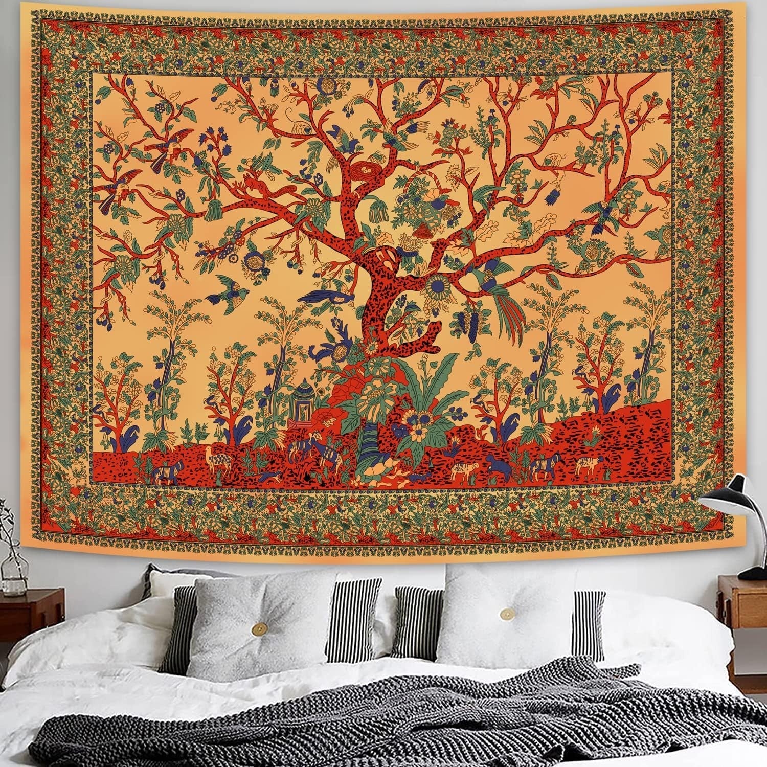 Tree of Life Tapestry Boho Wall Hanging HD Print Large Decor Yellow