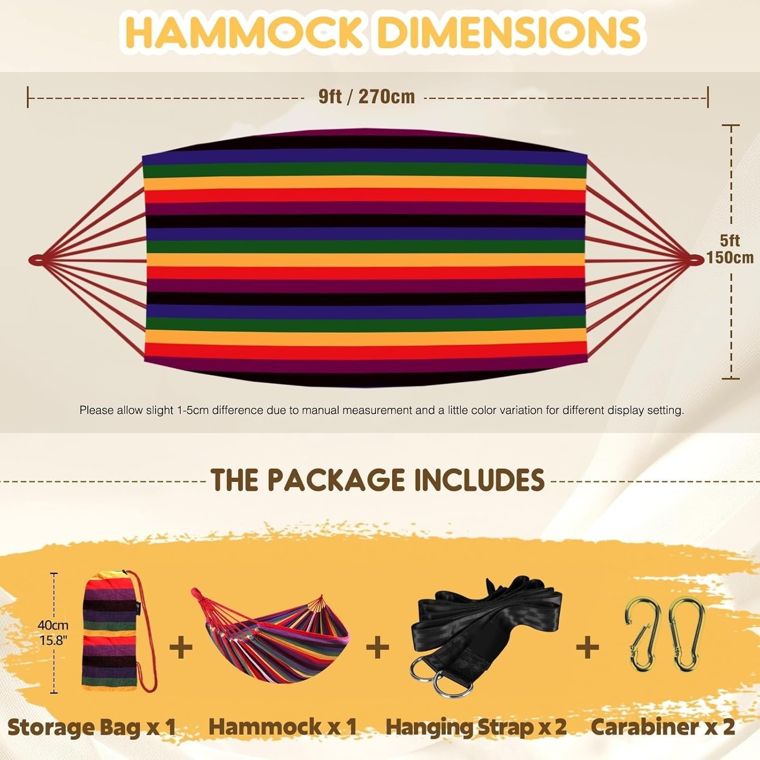 Heavy-Duty Portable Hammock with Tree Straps & Travel Bag, 450lb Capacity