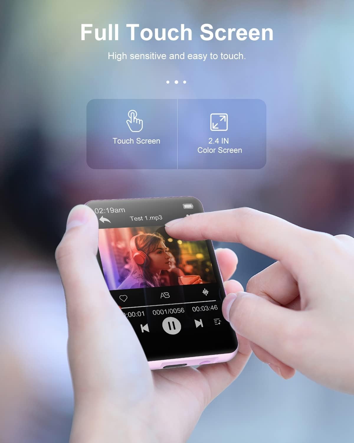 64GB MP3 Player Bluetooth 5.0 Touch Screen Speaker FM
