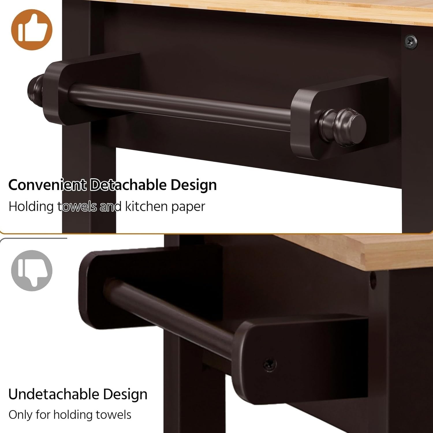 Rolling Kitchen Island Trolley Cart with Bamboo Top, Drawer & Shelves