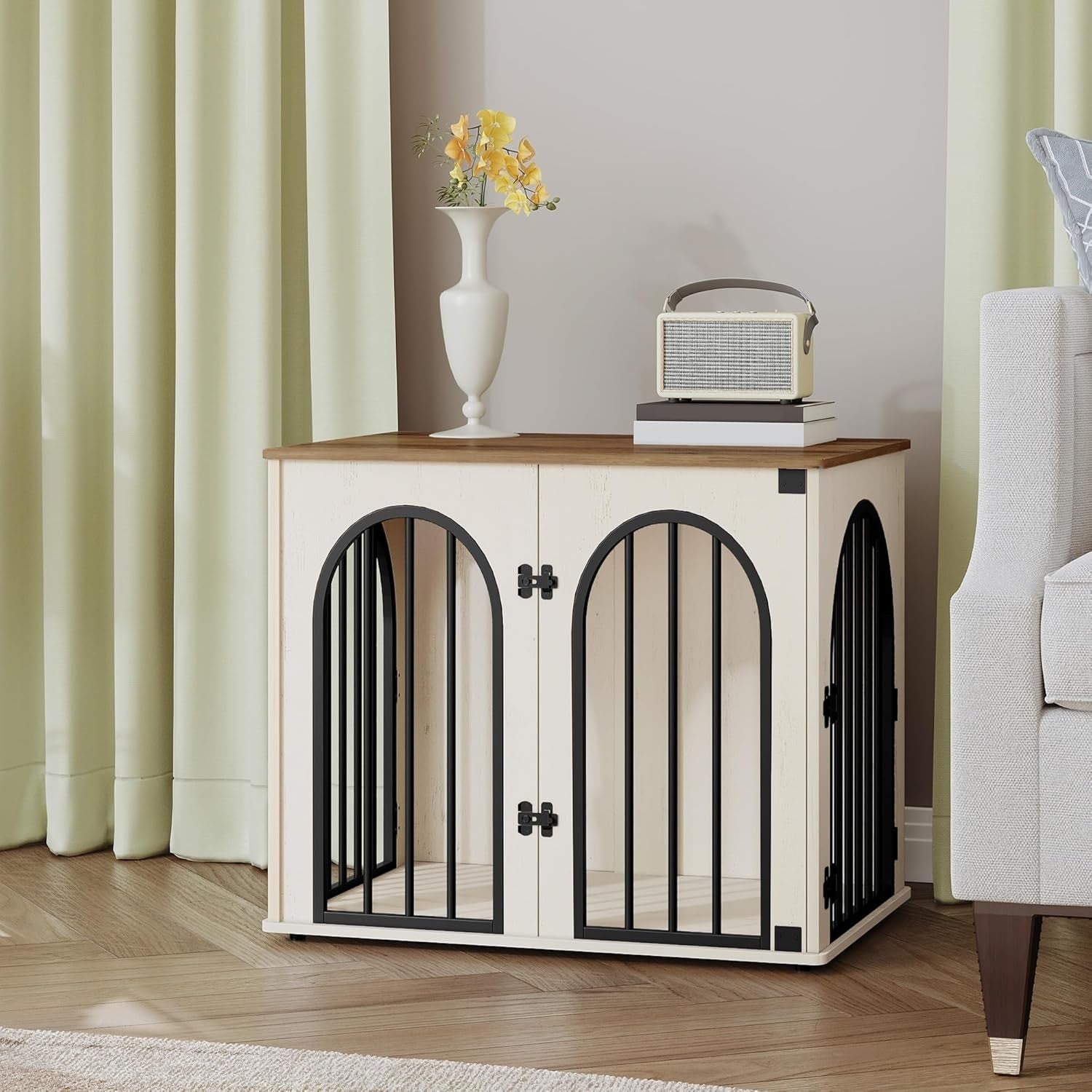 Small Indoor Dog Crate Furniture 68cm – Wooden Kennel Table, Lockable, Anti-Chew