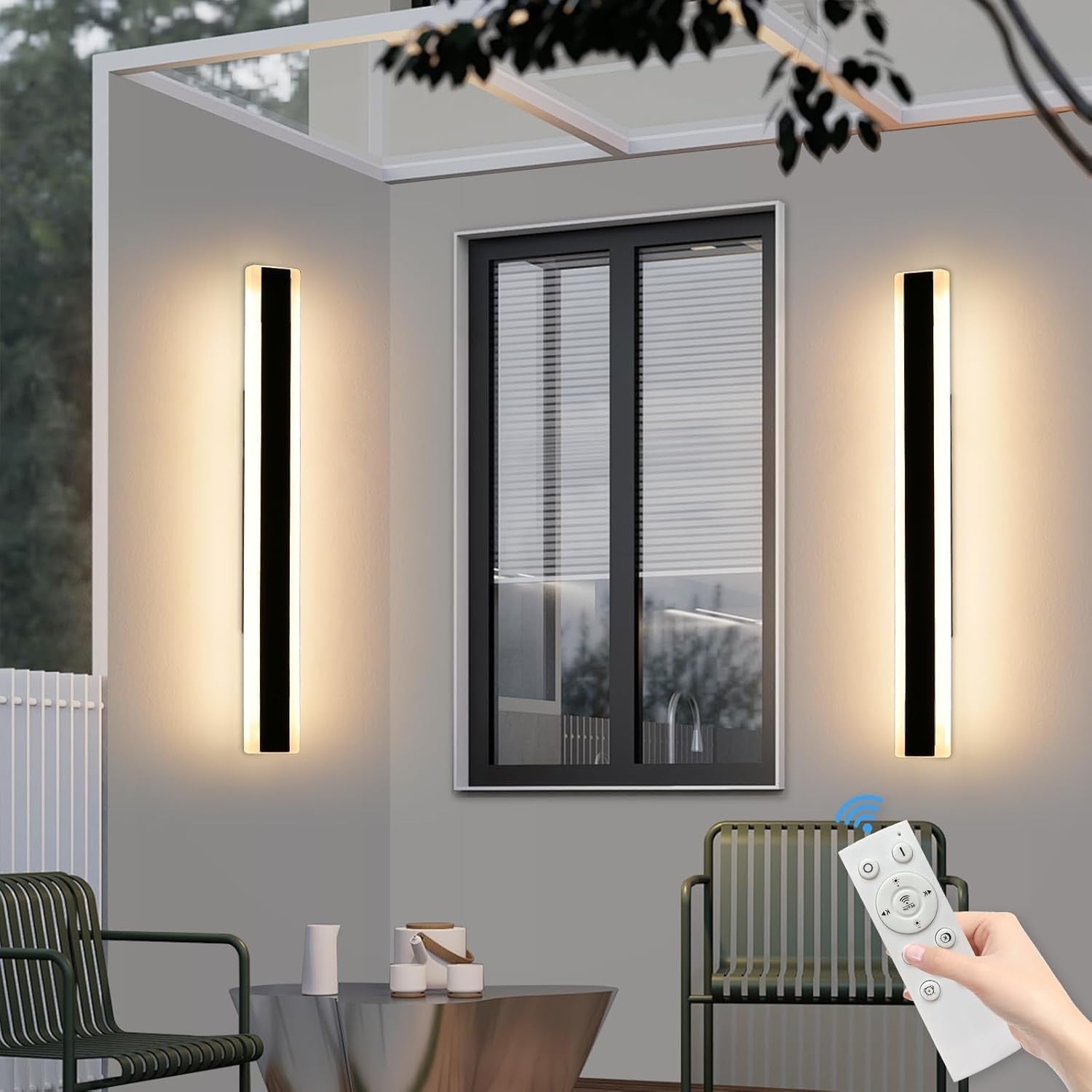 Modern LED Outdoor Wall Lights 2 Pack 80cm Remote Dimmable IP65