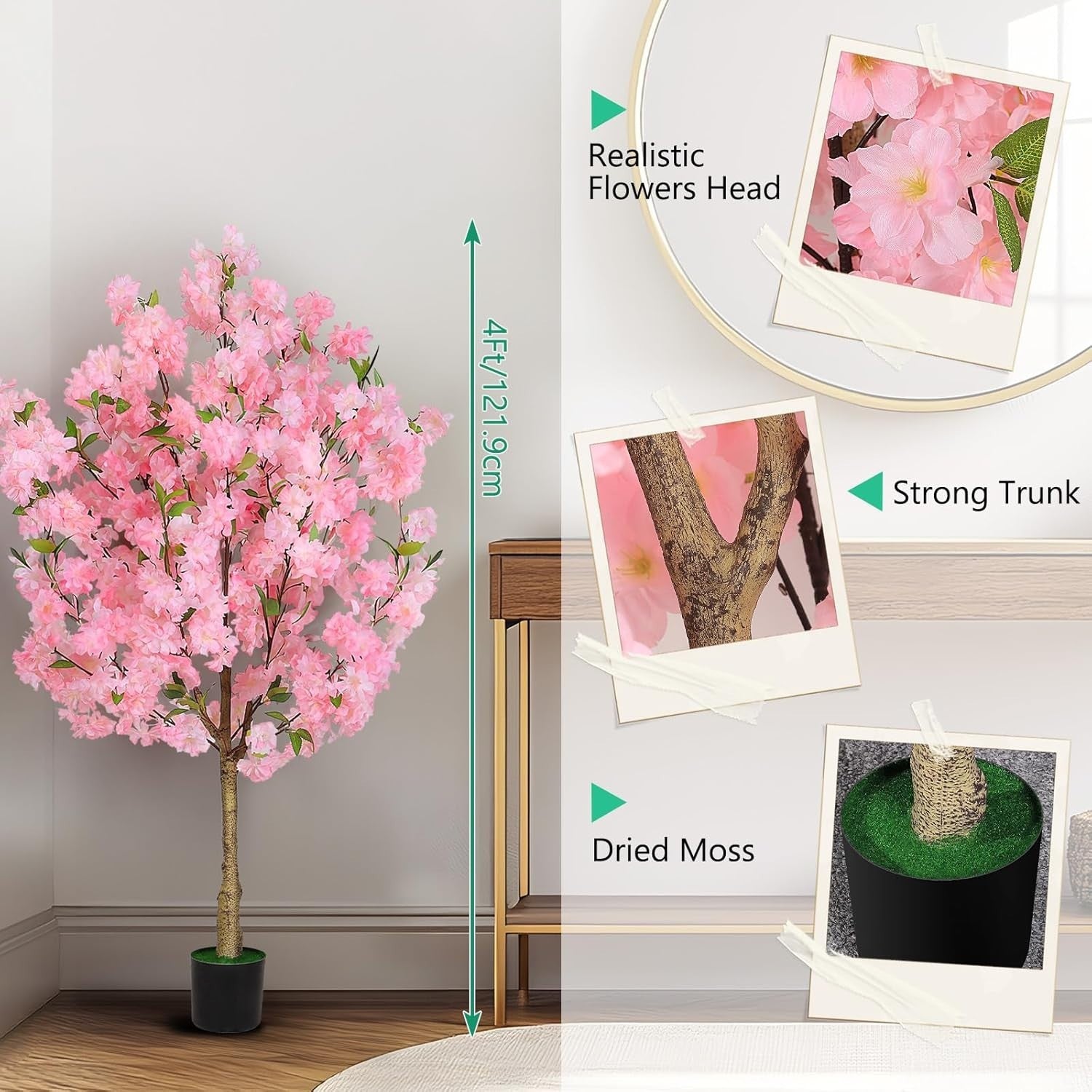 2 Pack 120cm Cherry Blossom Trees Pink Faux Flowering Sakura Large Indoor Decor