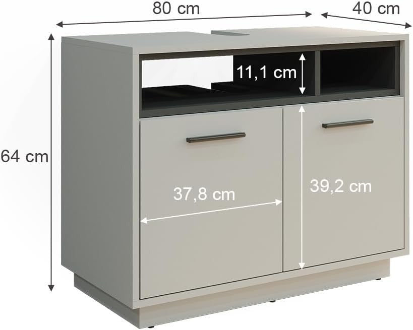 Grey Bathroom Sink Cabinet Vanity Storage Unit with Shelf 80x64cm Modern