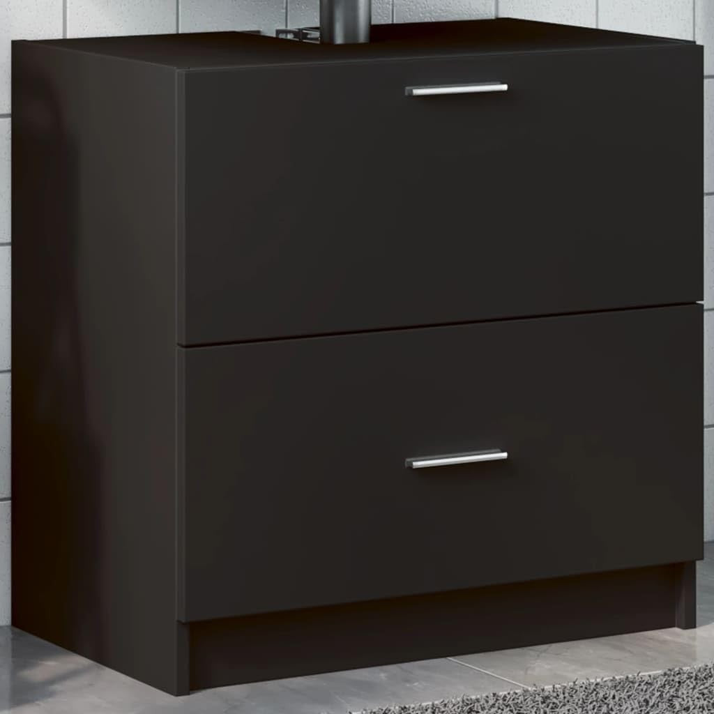 Black Under Sink Bathroom Cabinet 59x37x59cm Modern Vanity Storage Unit
