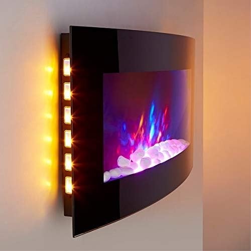72cm Wall Mounted Electric Fireplace Curved Glass with Pebble & Log Flame