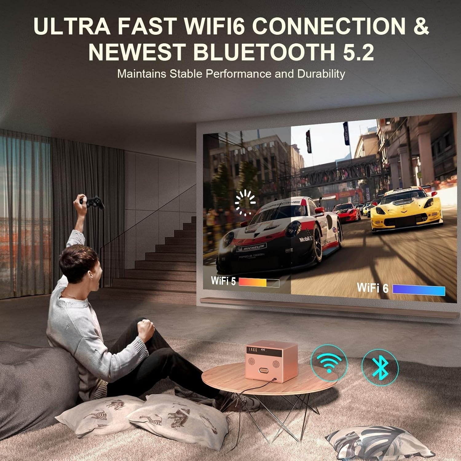 1080P 4K WiFi 6 Smart Projector 28000 Lumens Auto Focus Home Cinema