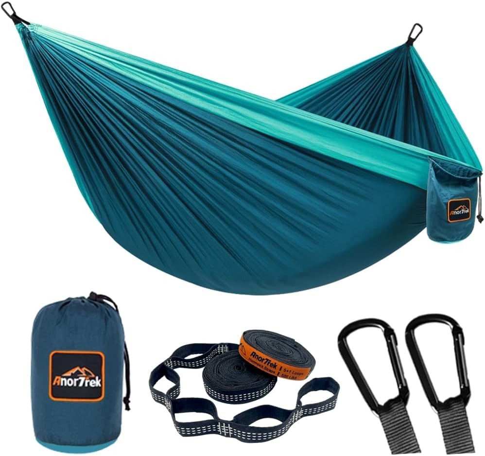 Super Lightweight Double Camping Hammock with Tree Straps, Easy Setup
